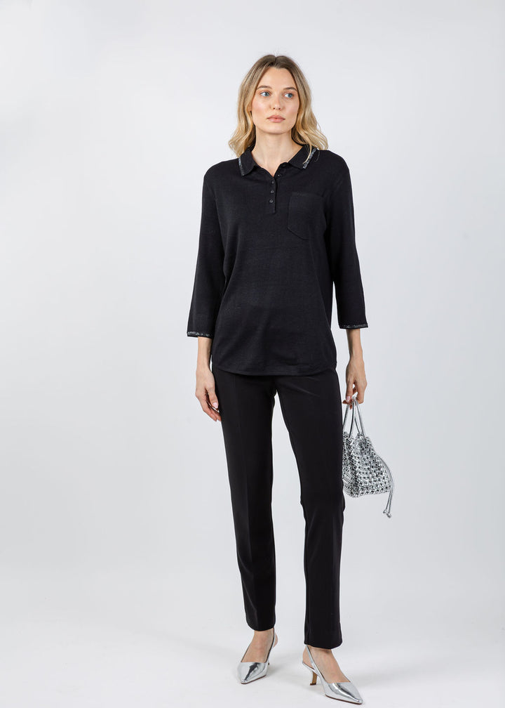 Spanner/Gaby Ava Sparkle Polo Neck Sweater in Black available at Barbara Katz