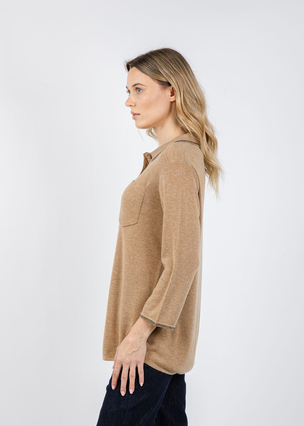 Spanner/Gaby Ava Sparkle Polo Neck Sweater in Caramel available at Barbara Katz