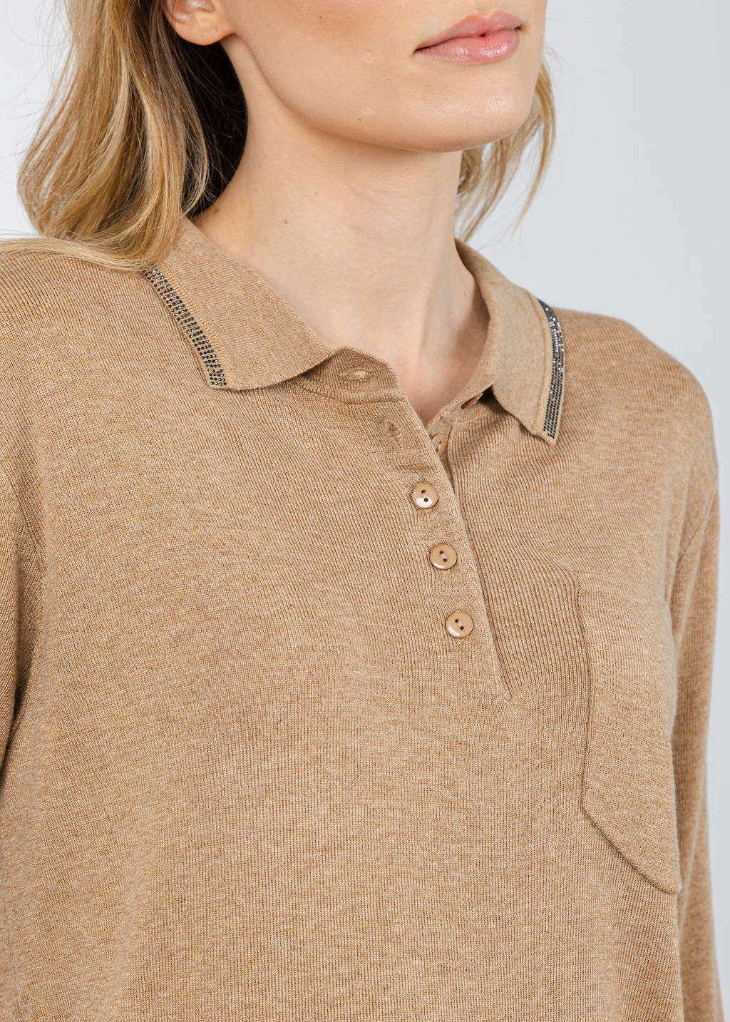 Spanner/Gaby Ava Sparkle Polo Neck Sweater in Caramel available at Barbara Katz