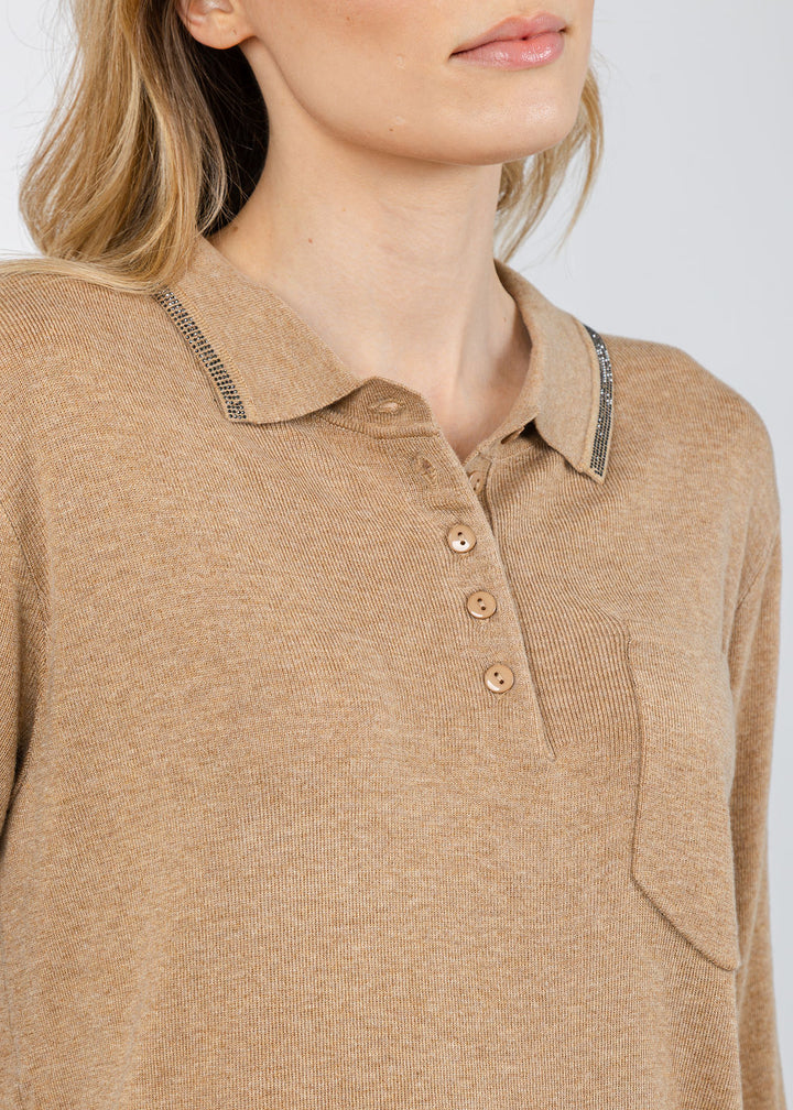 Spanner/Gaby Ava Sparkle Polo Neck Sweater in Caramel available at Barbara Katz