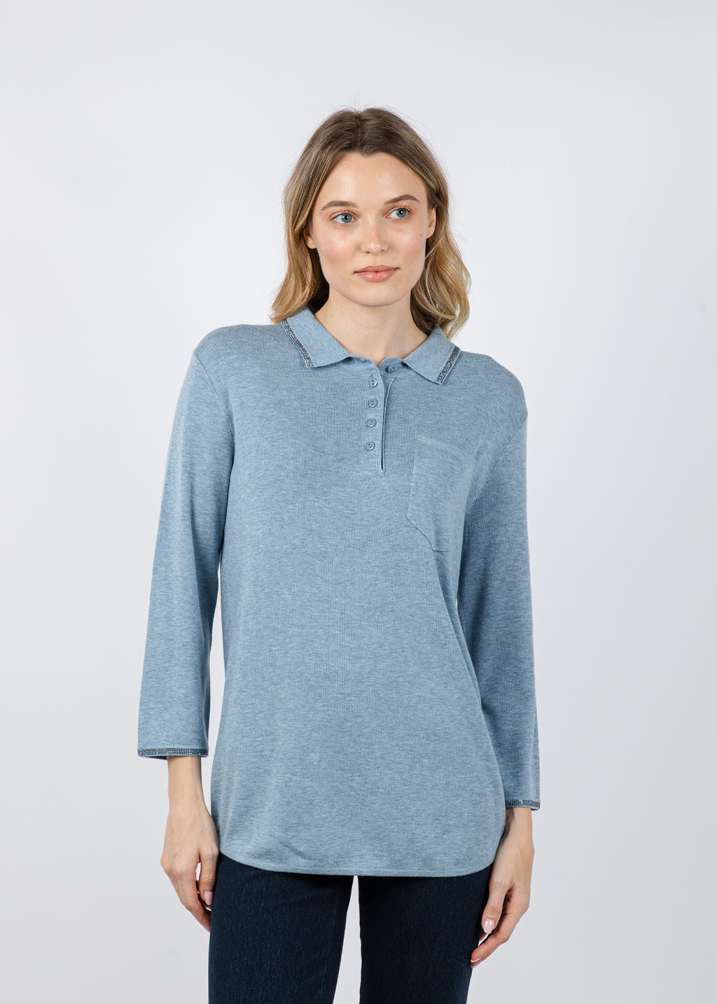 Spanner/Gaby Ava Sparkle Polo Neck Sweater in Ice Blue available at Barbara Katz