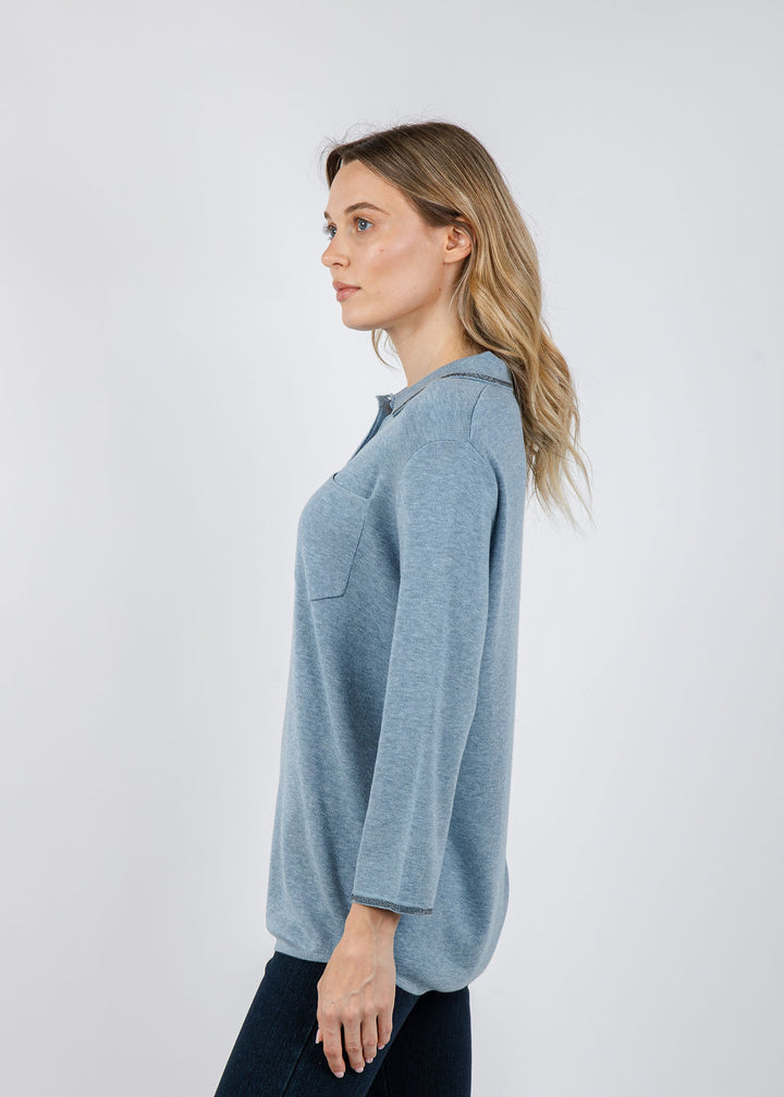 Spanner/Gaby Ava Sparkle Polo Neck Sweater in Ice Blue available at Barbara Katz