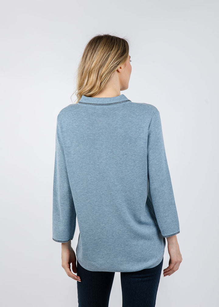 Spanner/Gaby Ava Sparkle Polo Neck Sweater in Ice Blue available at Barbara Katz