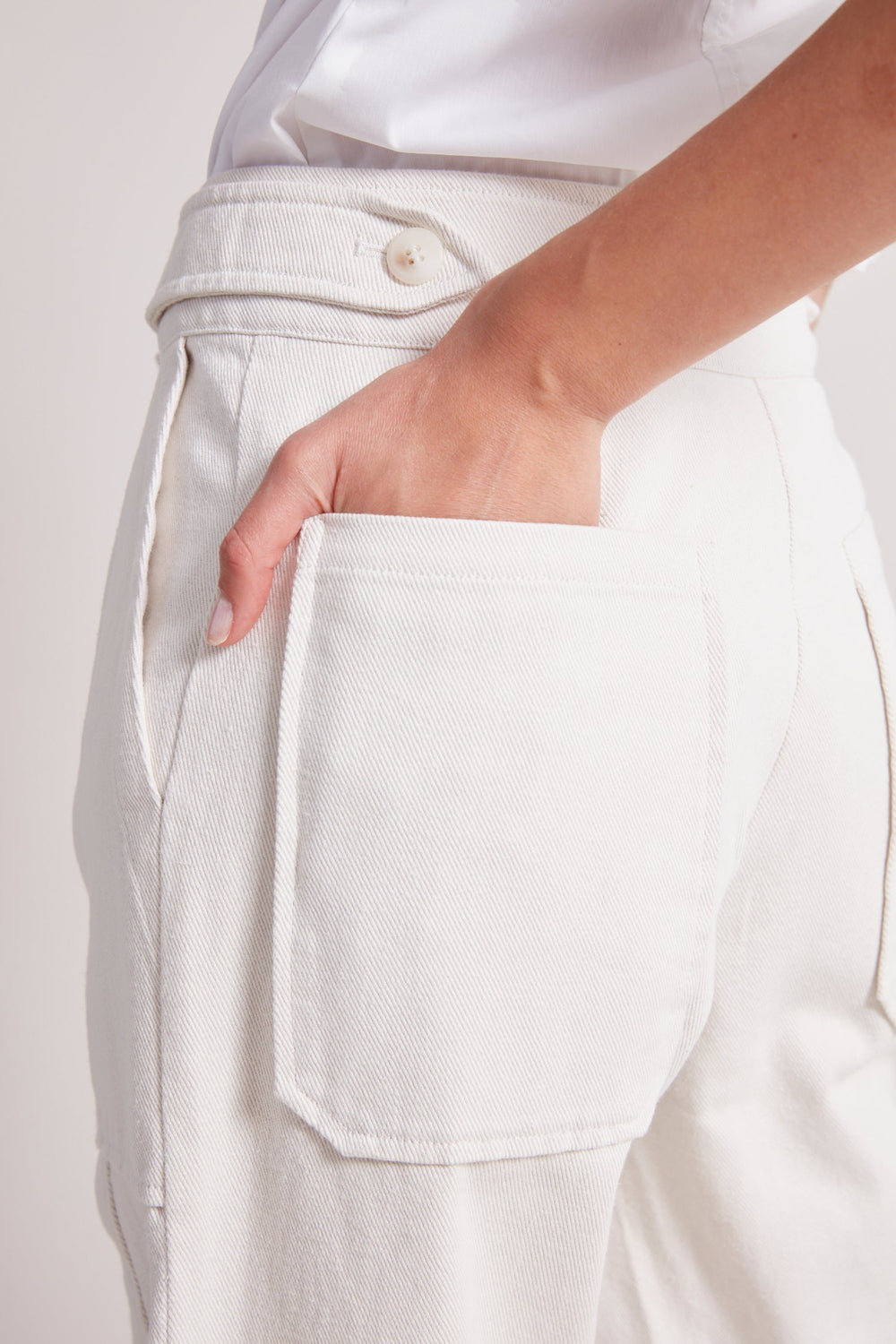 Adroit Atelier Spencer Mid Waist Denim Pants in Off White available at Barbara Katz