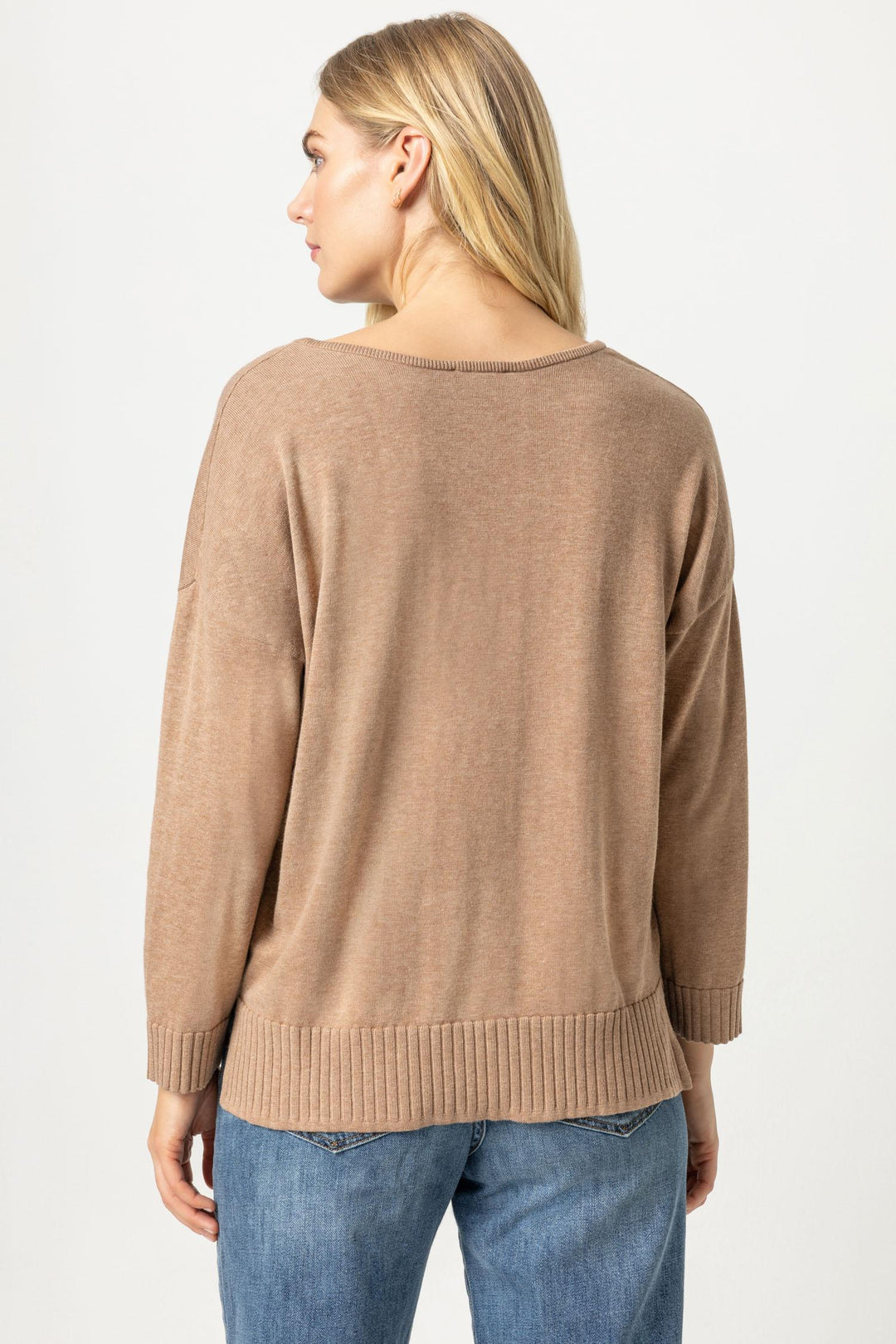 LILLA P. Split Neck Pullover Sweater - Flax