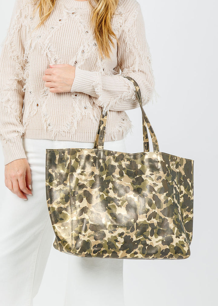 Streets Ahead Large Tote in Gold Camo available at Barbara Katz