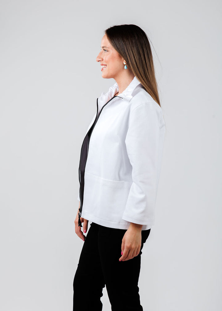 Caroline Rose Stretch Denim Jacket in White available at Barbara Katz