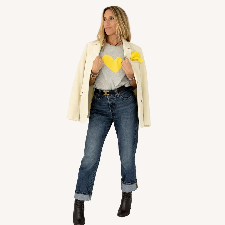 Kerri Rosenthal Suke Imperfect Heart Tee in Heather Gray/Sunshine available at Barbara Katz