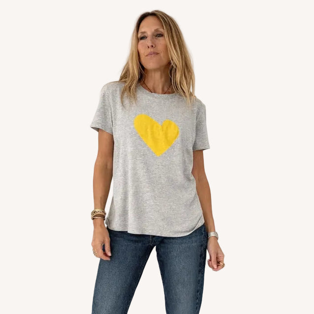 Kerri Rosenthal Suke Imperfect Heart Tee in Heather Gray/Sunshine available at Barbara Katz