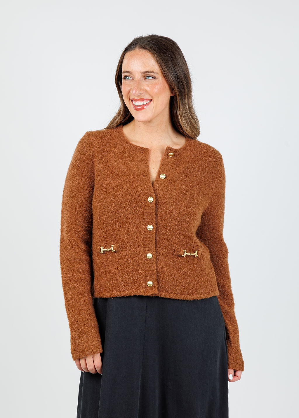 Suncoo Galia Cardigan Sweater in Chocolate available at Barbara Katz