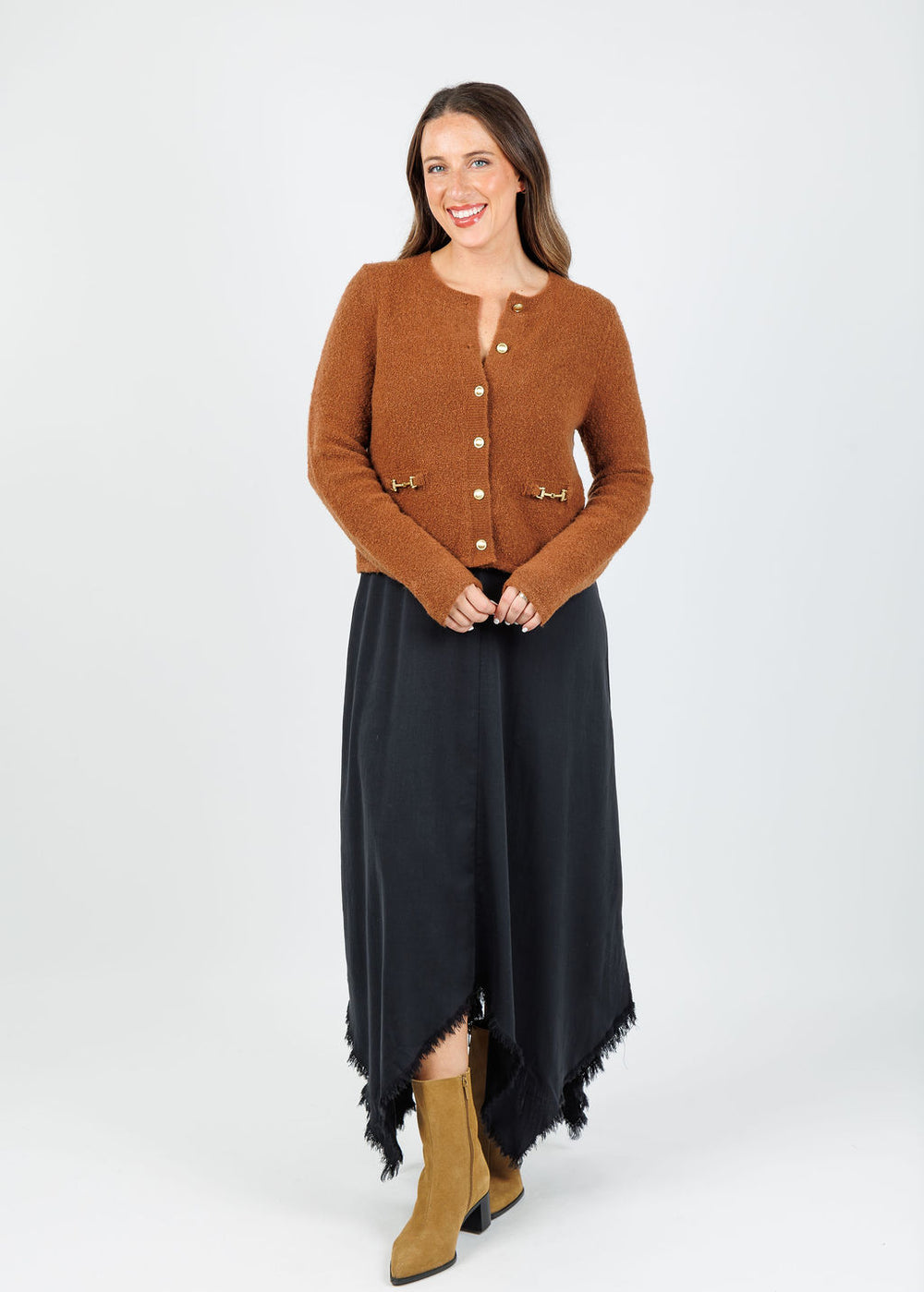 Suncoo Galia Cardigan Sweater in Chocolate available at Barbara Katz