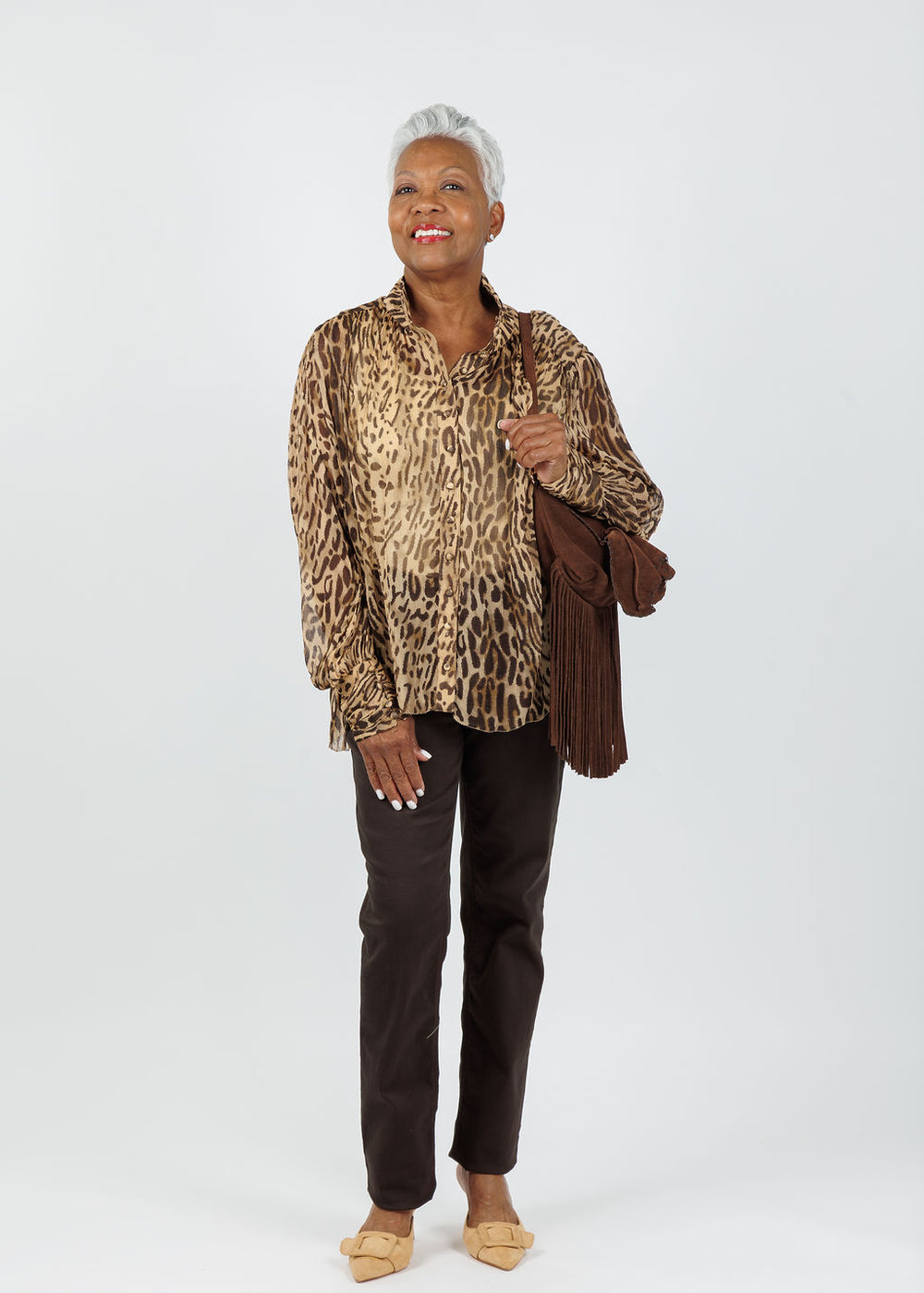 Suncoo Lux Leopard Print Blouse in Beige available at Barbara Katz