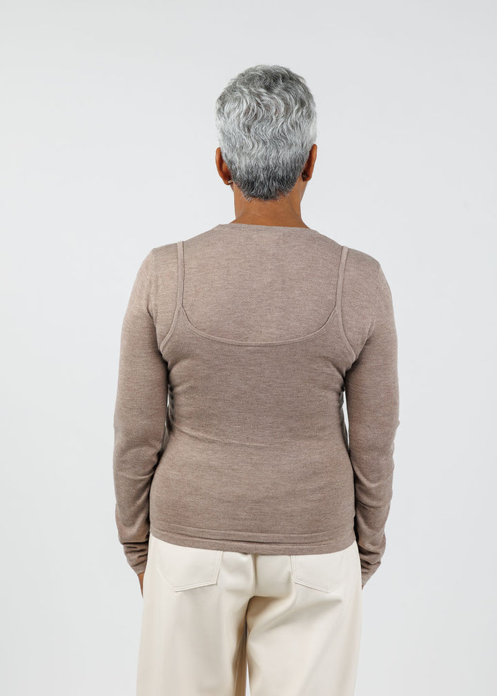 Suncoo Prava Thin Layered Pullover Sweater in Taupe available at Barbara Katz
