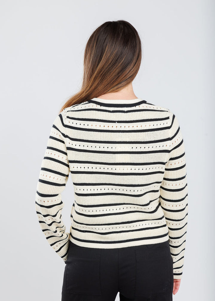 Suncoo Ganeo Stripe Cardigan in Creme available at Barbara Katz
