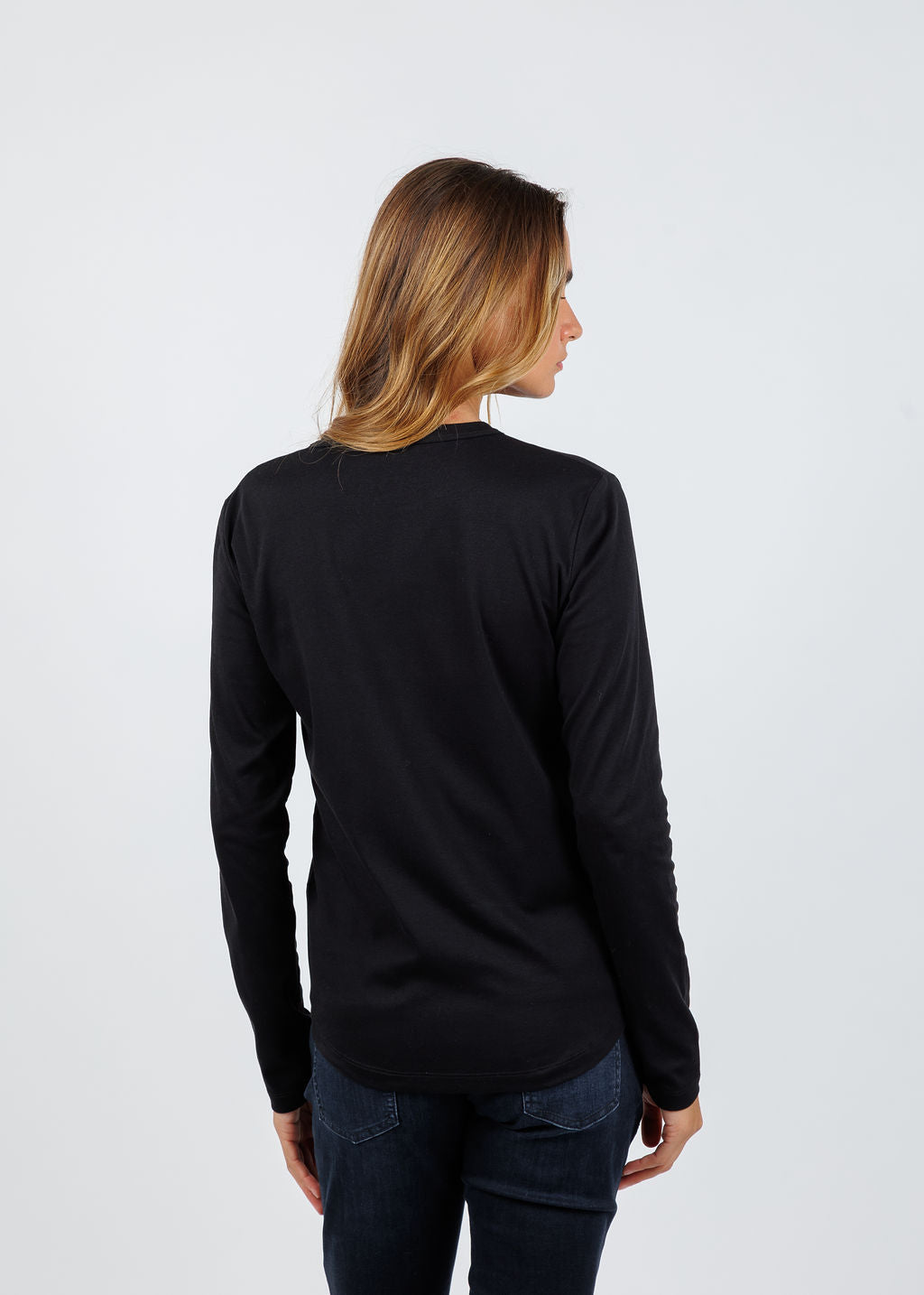 Suzi Roher Catherine Black Long Sleeve Crew Tee in Red Bunny available at Barbara Katz