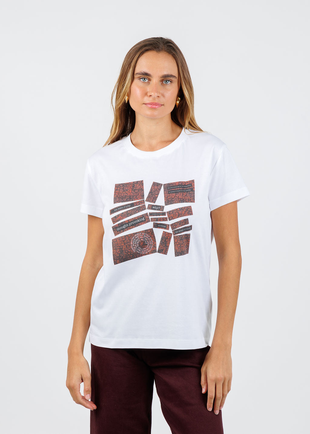 Suzi Roher Niki White Short Sleeve Crew Tee in Words Matter available at Barbara Katz