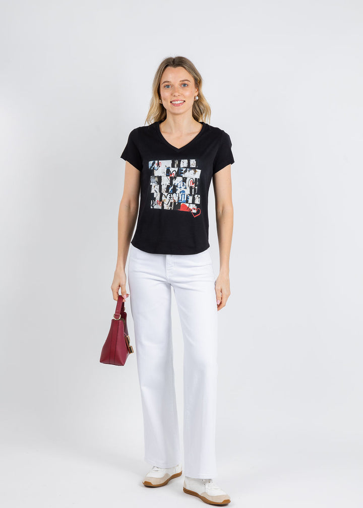 Suzi Roher The Viv V-Neck Tee in In the Details Black available at Barbara Katz