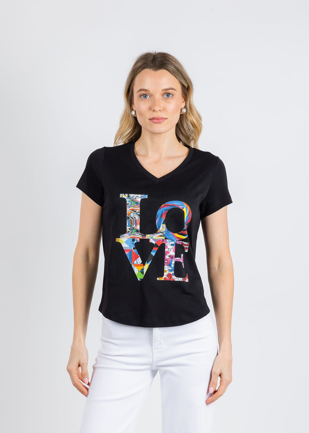 Suzi Roher The Viv V-Neck Tee in My Love Black available at Barbara Katz