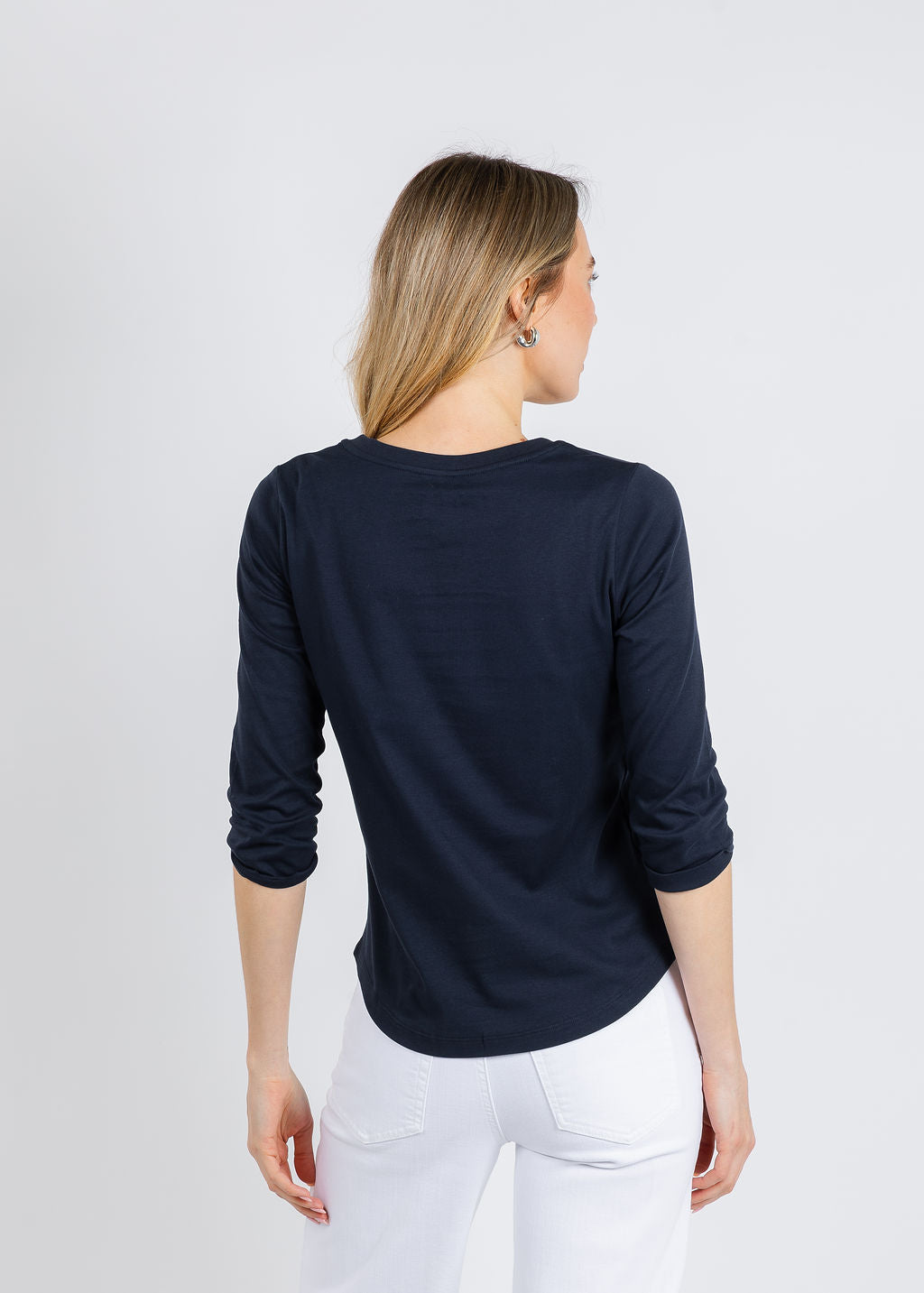 Suzi Roher Val 3/4 Sleeve V-Neck Tee in In The Details Navy available at Barbara Katz