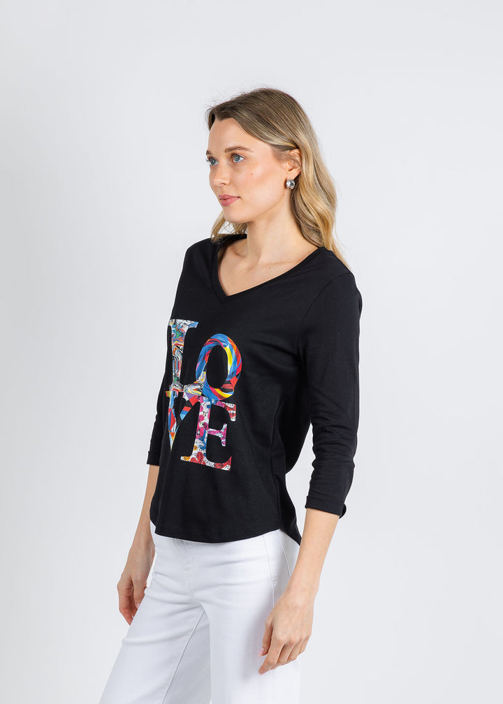 Suzi Roher Val 3/4 Sleeve V-Neck Tee in My Love Black available at Barbara Katz
