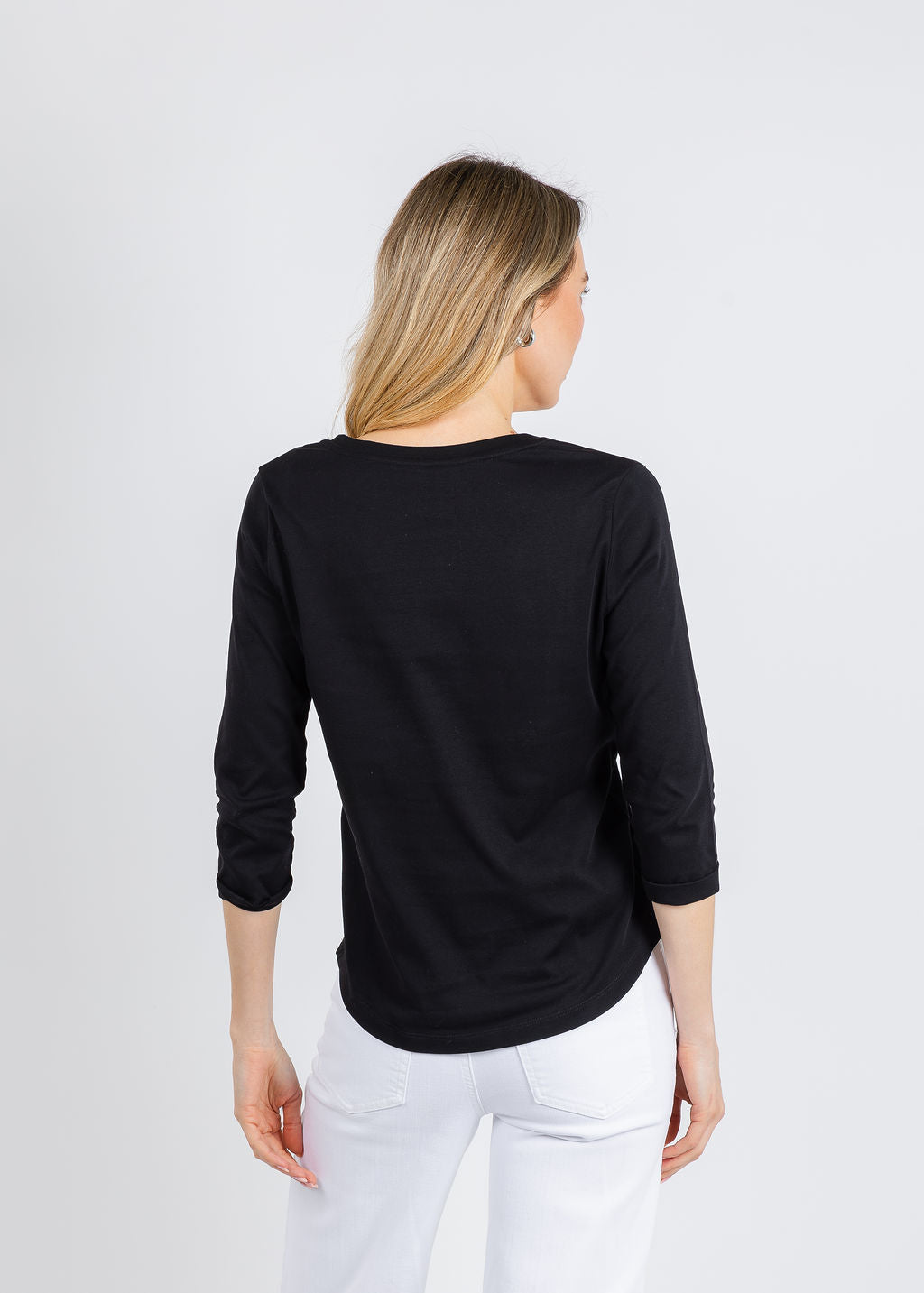 Suzi Roher Val 3/4 Sleeve V-Neck Tee in My Love Black available at Barbara Katz