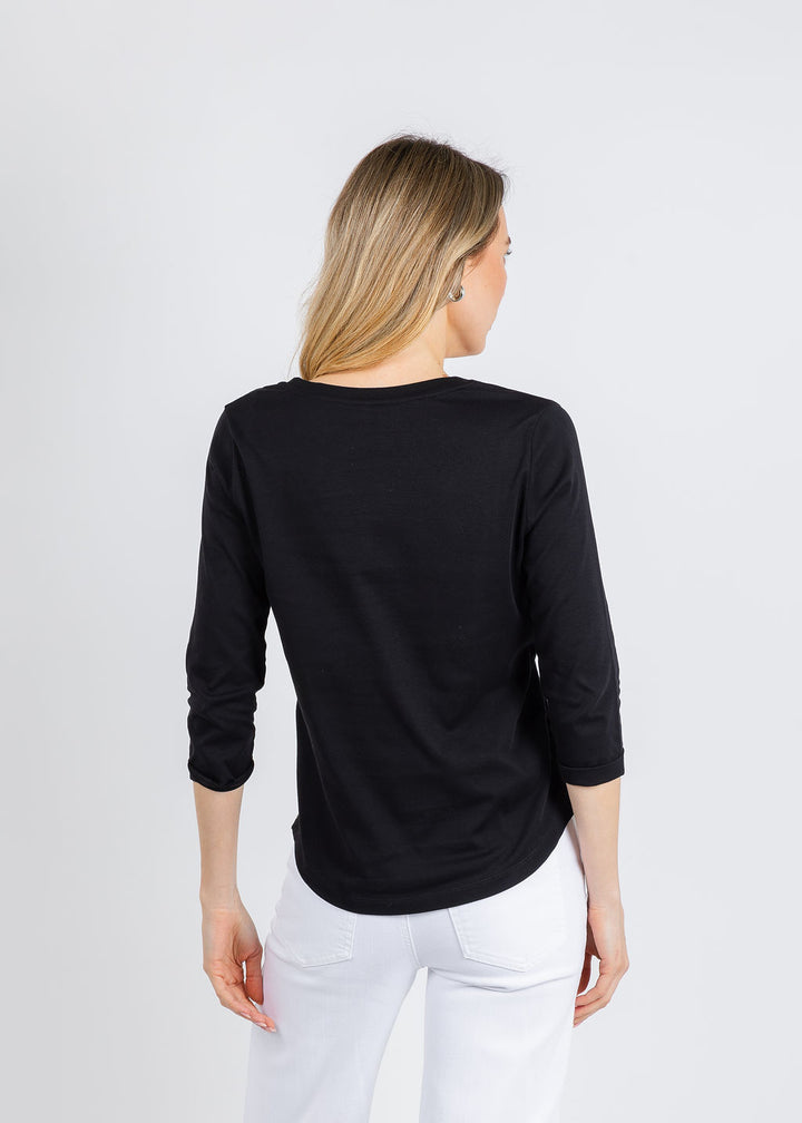 Suzi Roher Val 3/4 Sleeve V-Neck Tee in My Love Black available at Barbara Katz