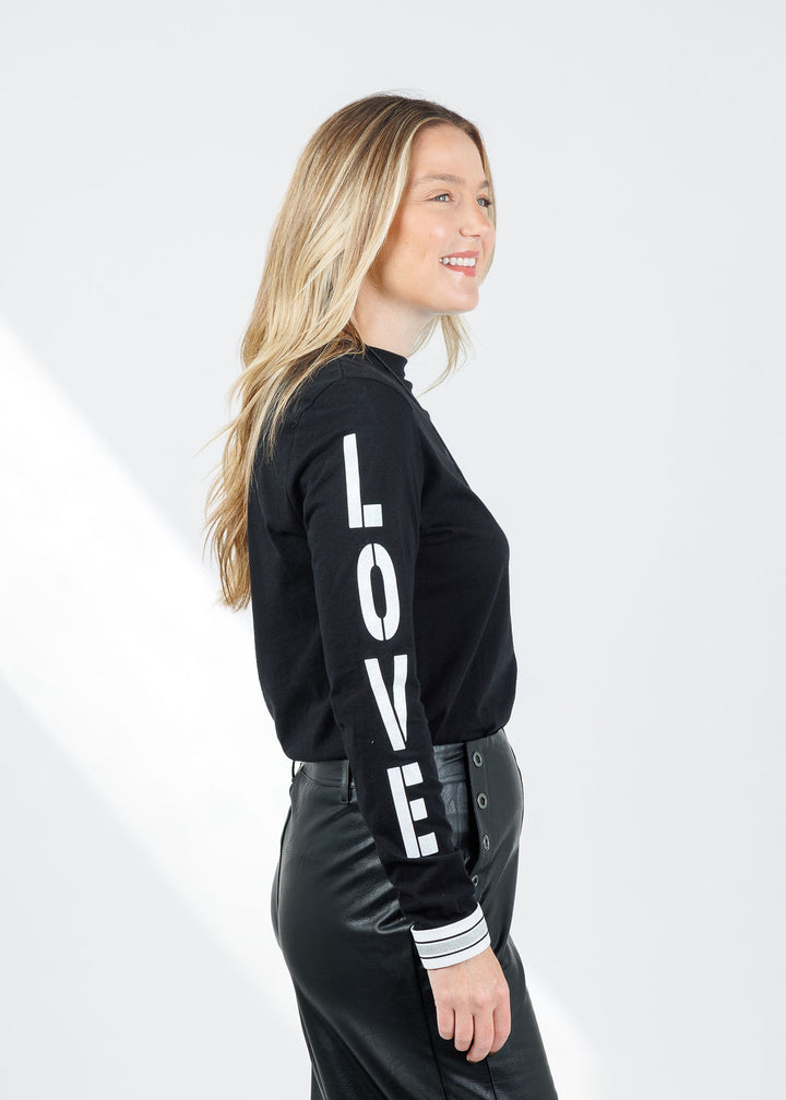 Suzy T Amelia Love Long Sleeve Top in Black available at Barbara Katz