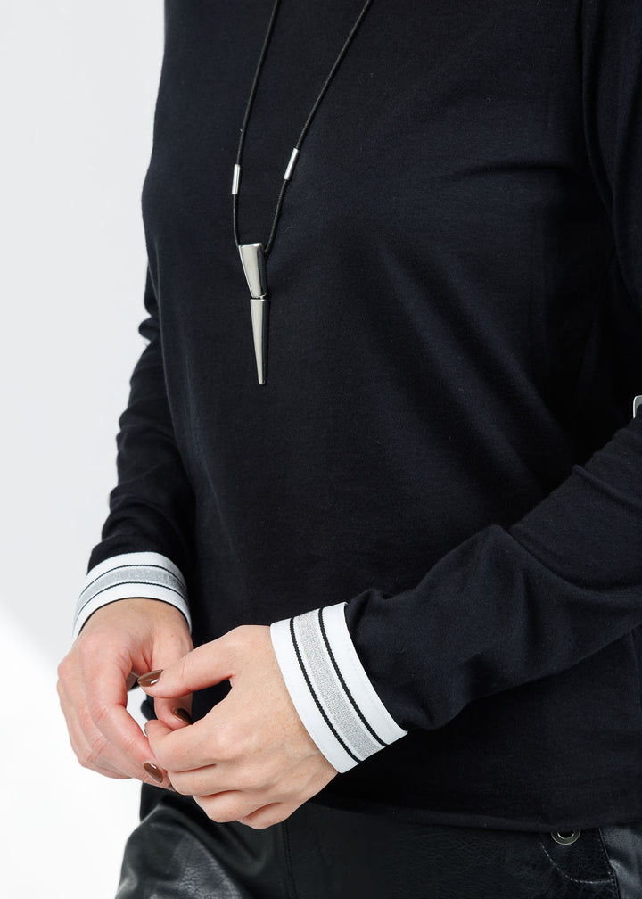 Suzy T Amelia Love Long Sleeve Top in Black available at Barbara Katz