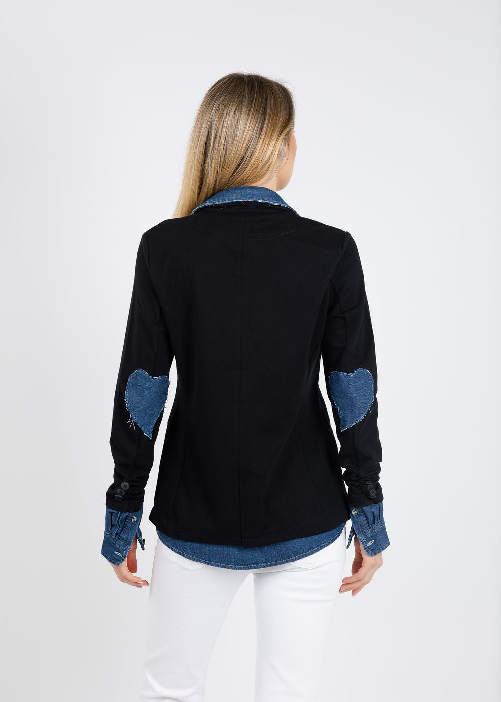 Suzy T Blazer Shirt Combo in Black/Denim available at Barbara Katz