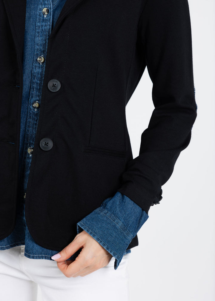 Suzy T Blazer Shirt Combo in Black/Denim available at Barbara Katz