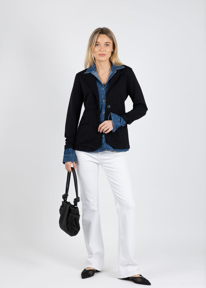 Suzy T Blazer Shirt Combo in Black/Denim available at Barbara Katz