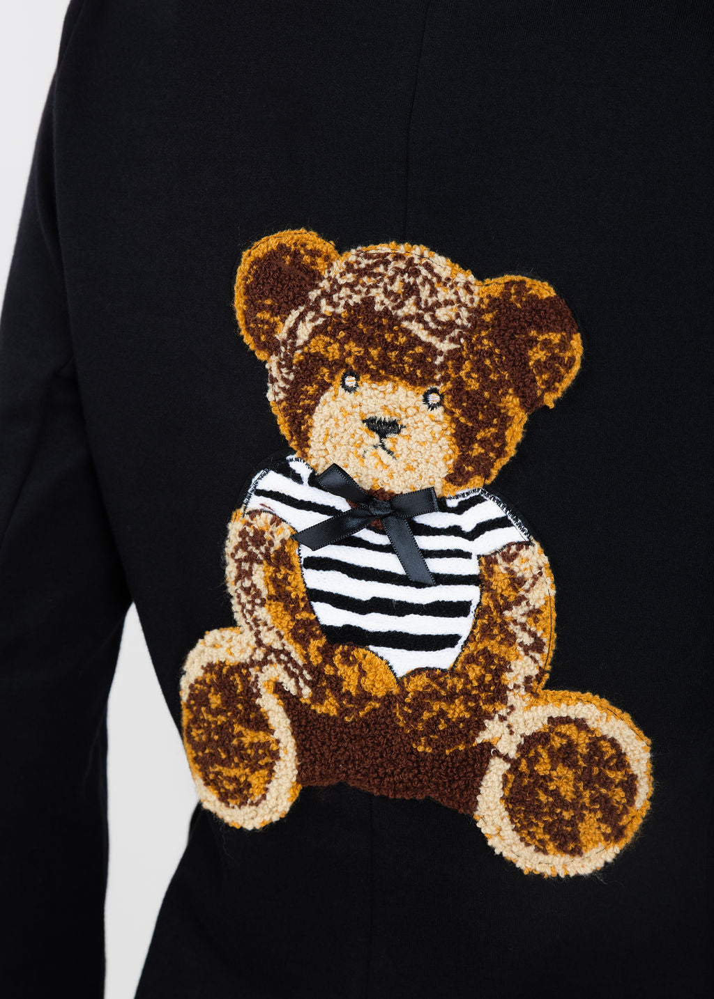 Suzy T Blazer With Bear Patch in Black available at Barbara Katz