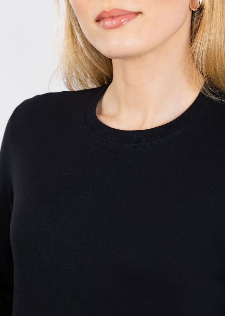 Suzy T Crew Neck Long Sleeve Sweater With Fur in Black/Black available at Barbara Katz