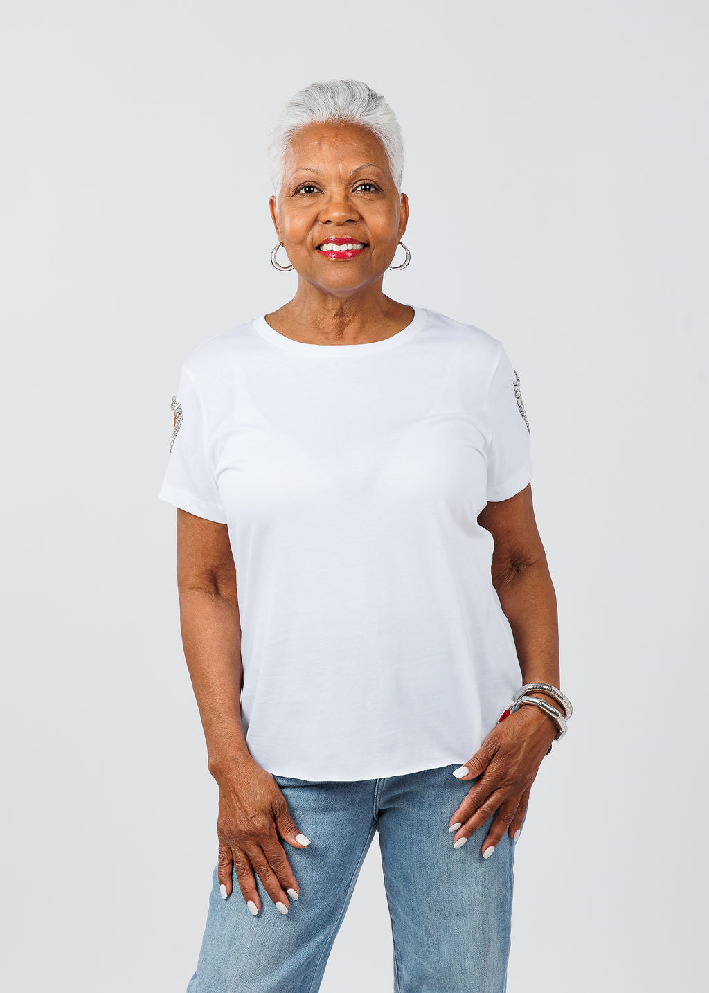Suzy T Cut Out Sleeve Heart Top in White available at Barbara Katz