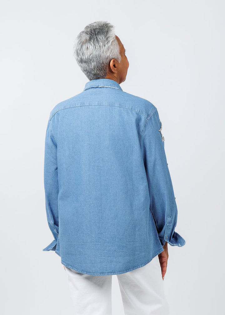Suzy T Stars Cut Out Denim Shirt available at Barbara Katz