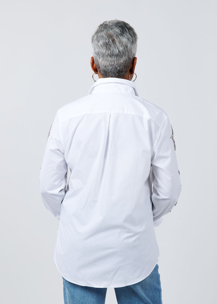 Suzy T Stars Cut Out Shirt in White available at Barbara Katz