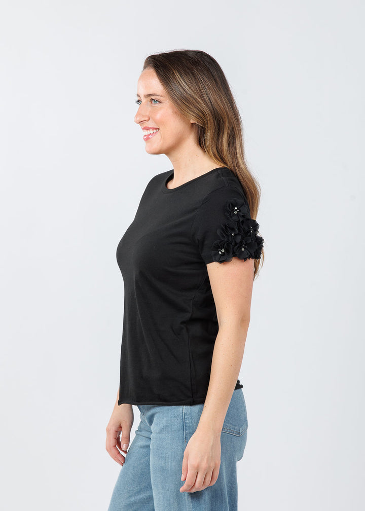 Suzy T Flower Tee in Black available at Barbara Katz