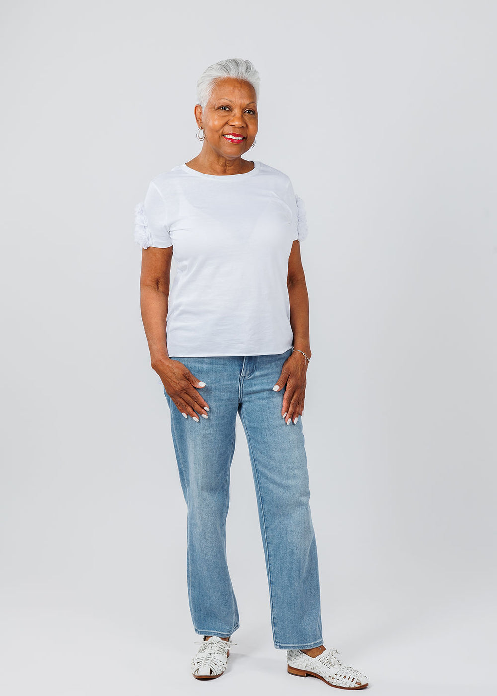 Suzy T Flower Tee in White available at Barbara Katz