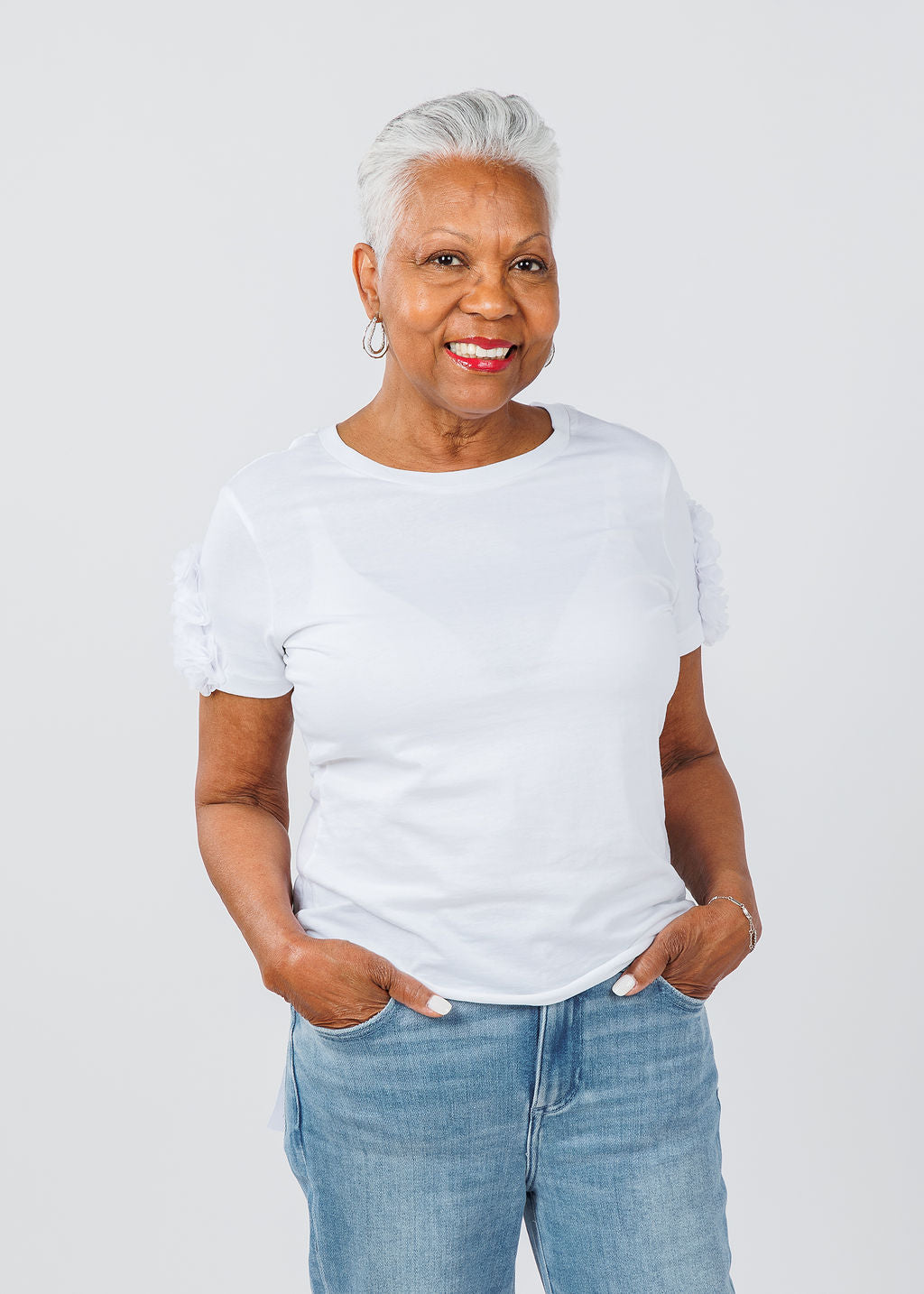 Suzy T Flower Tee in White available at Barbara Katz