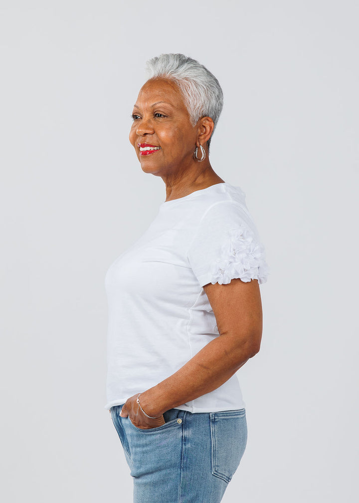 Suzy T Flower Tee in White available at Barbara Katz
