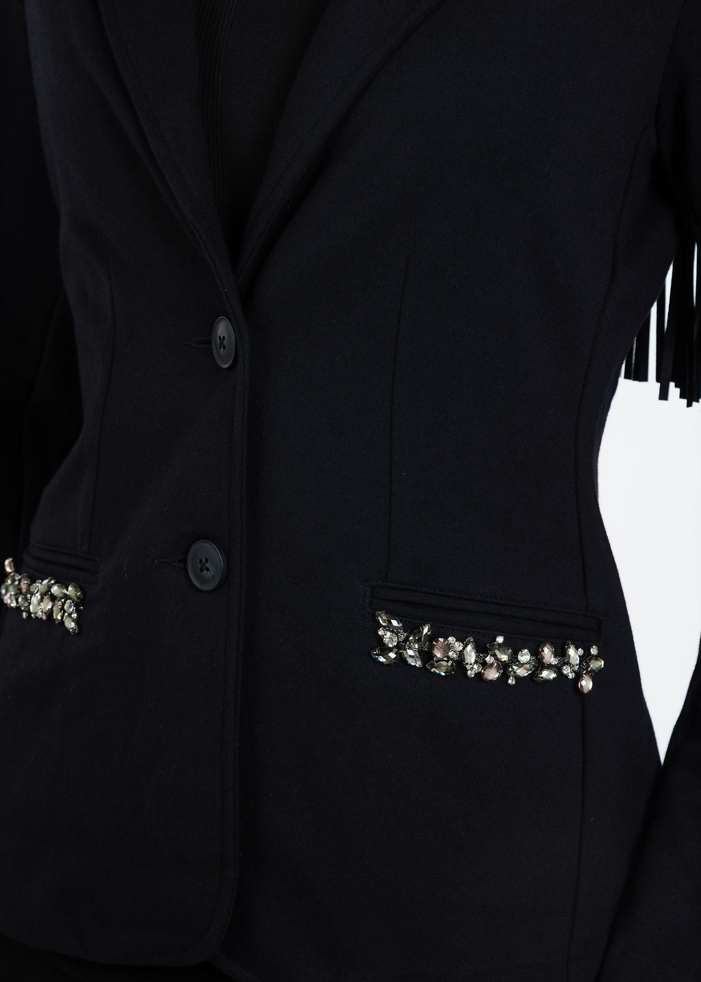 Suzy T Blazer With Fringe in Black available at Barbara Katz