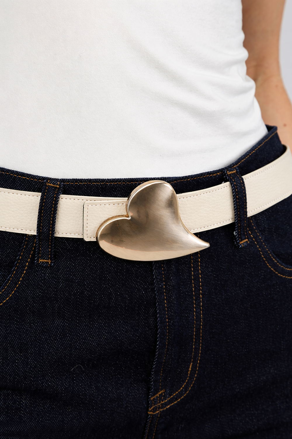 Suzy T Heart Buckle Belt in Cream/Black available at Barbara Katz