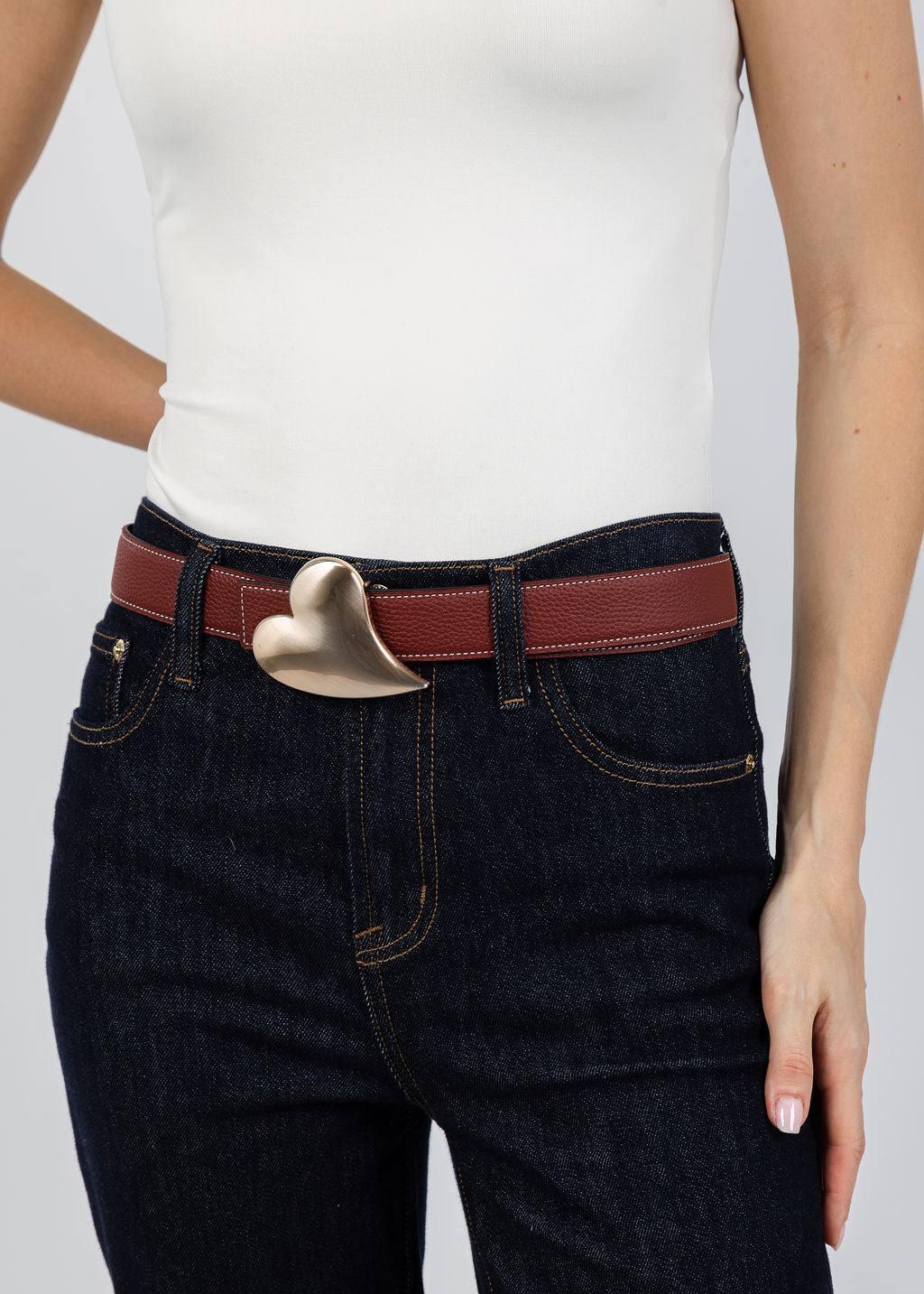 Suzy T Heart Buckle Belt in Wine/Black available at Barbara Katz