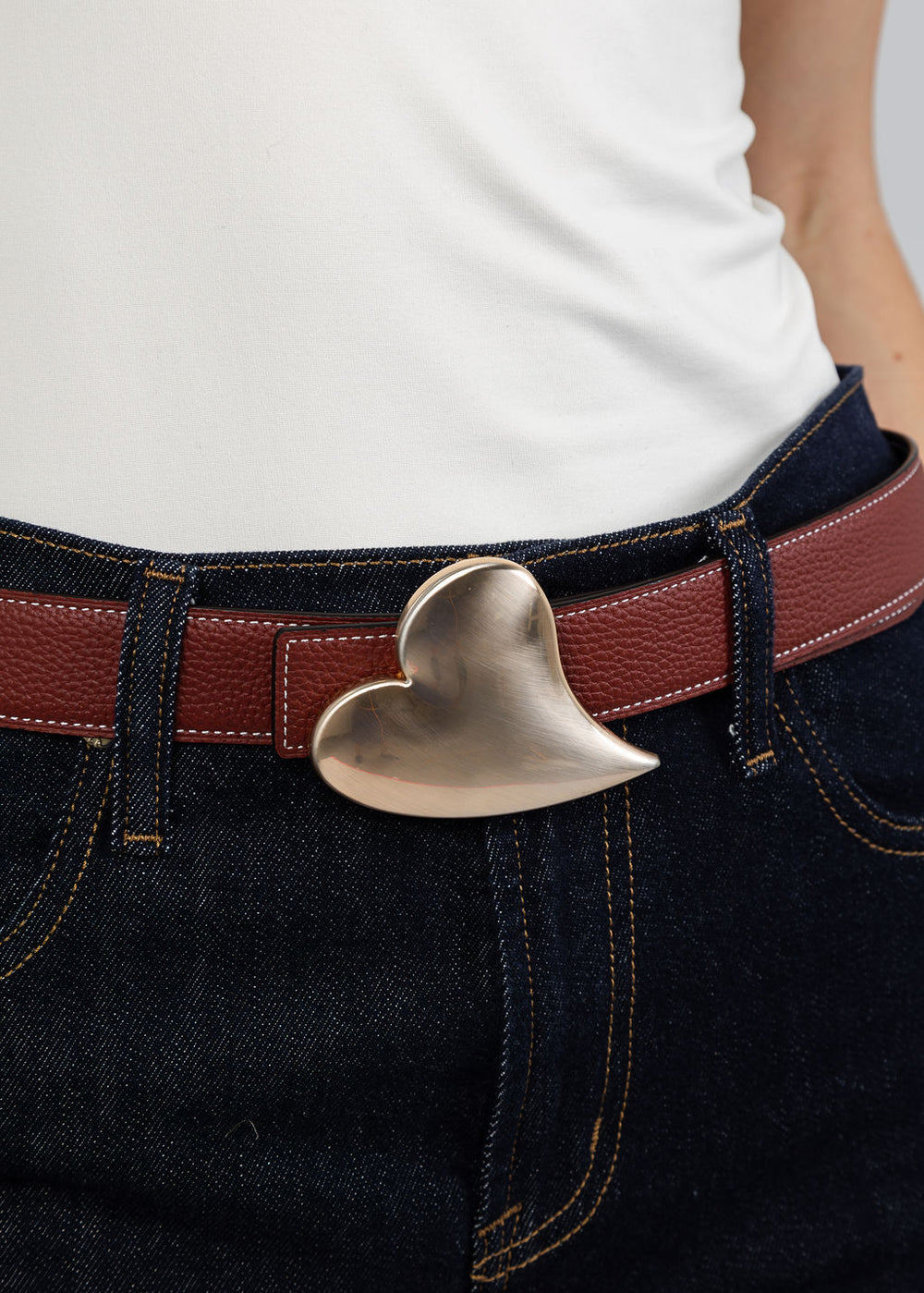 Suzy T Heart Buckle Belt in Wine/Black available at Barbara Katz