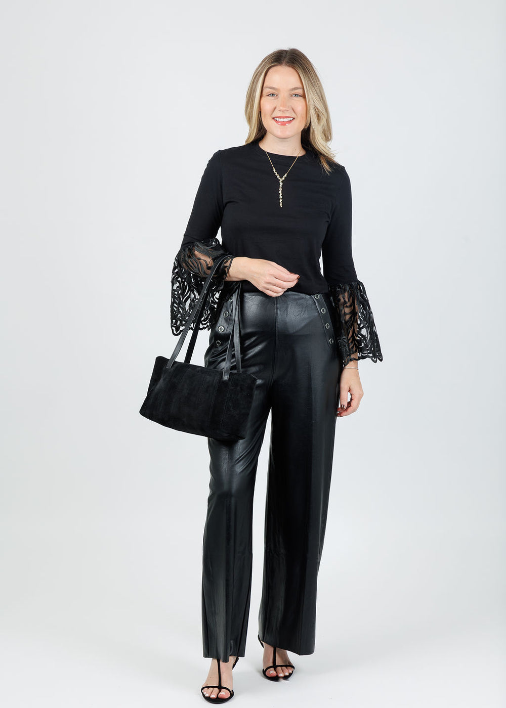 Suzy T Jade Lace Cuff Top in Black available at Barbara Katz