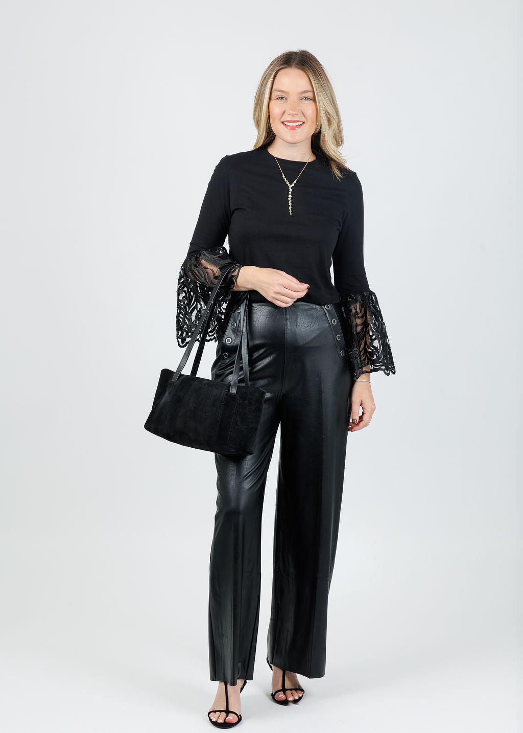 Suzy T Jade Lace Cuff Top in Black available at Barbara Katz