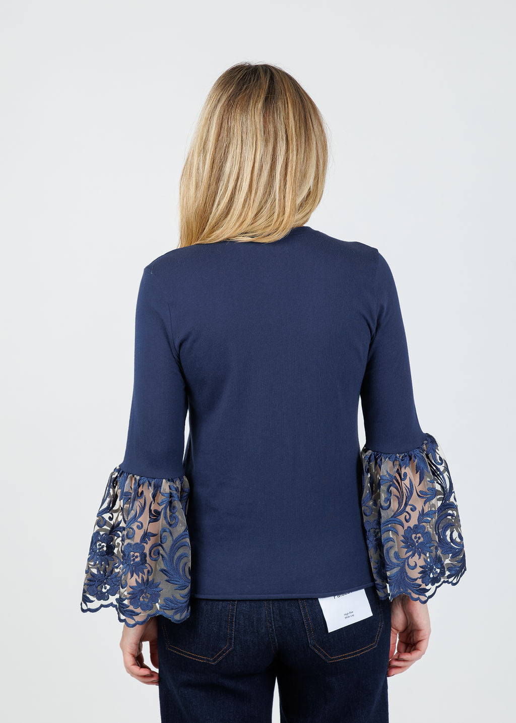 Suzy T Jade Lace Cuff Top in Navy available at Barbara Katz