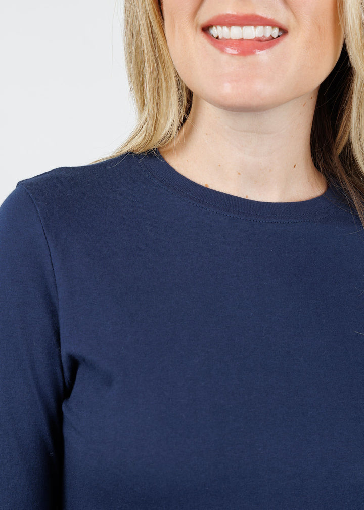 Suzy T Jade Lace Cuff Top in Navy available at Barbara Katz