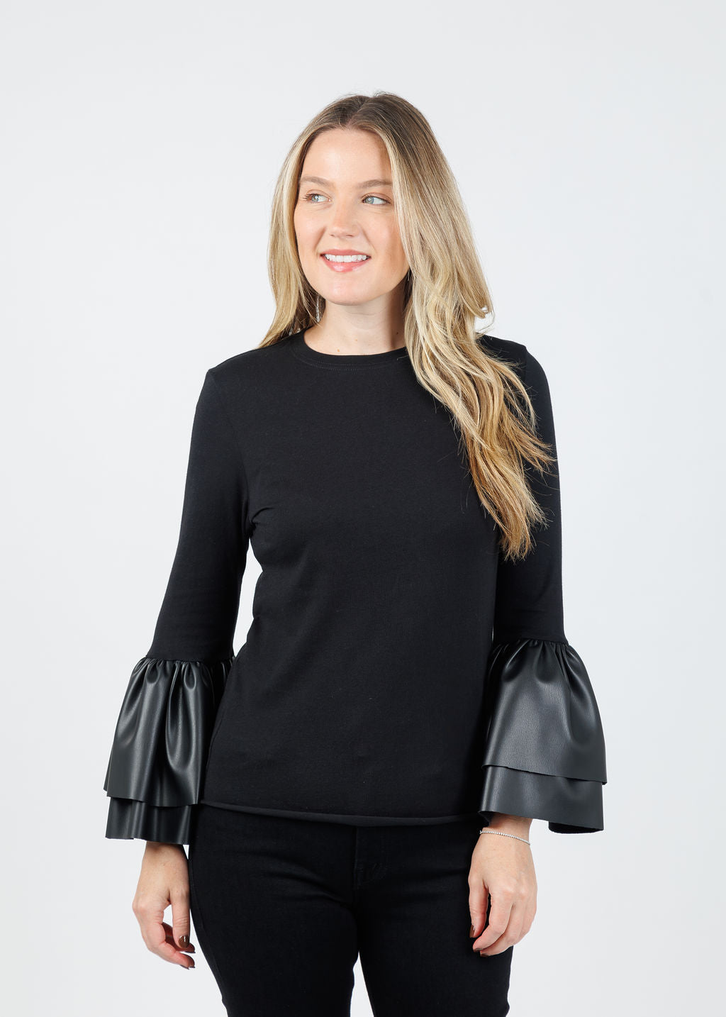 Suzy T Jade Vegan Leather Cuff Top in Black available at Barbara Katz