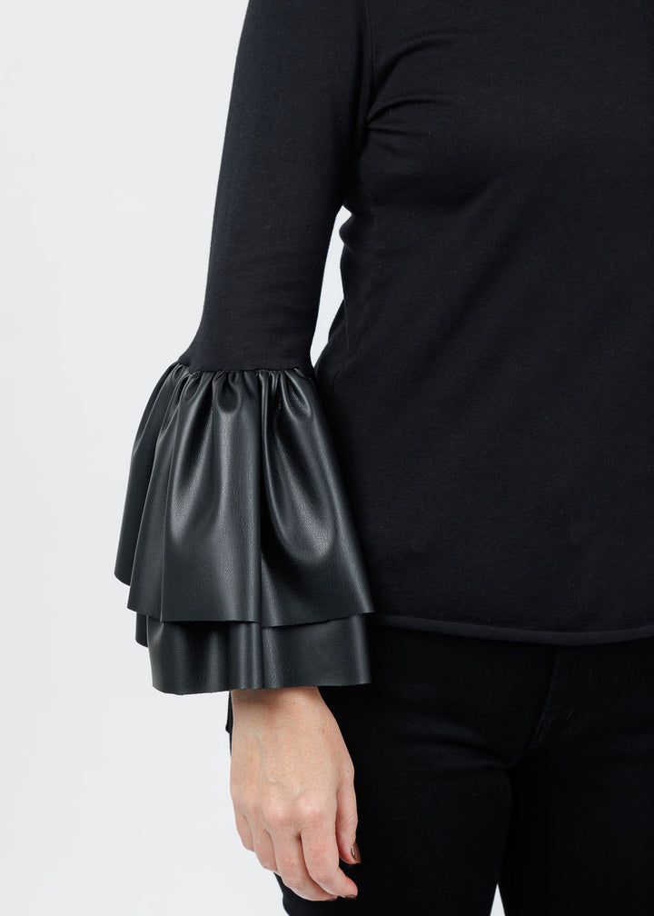 Suzy T Jade Vegan Leather Cuff Top in Black available at Barbara Katz